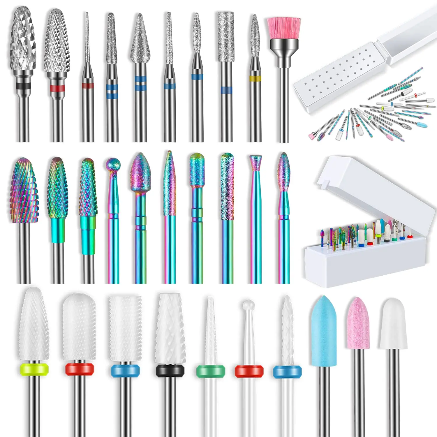 30Pcs Nail Drill Bits Ceramic Diamond Cuticle Efile Carbide Remover for Home Sal