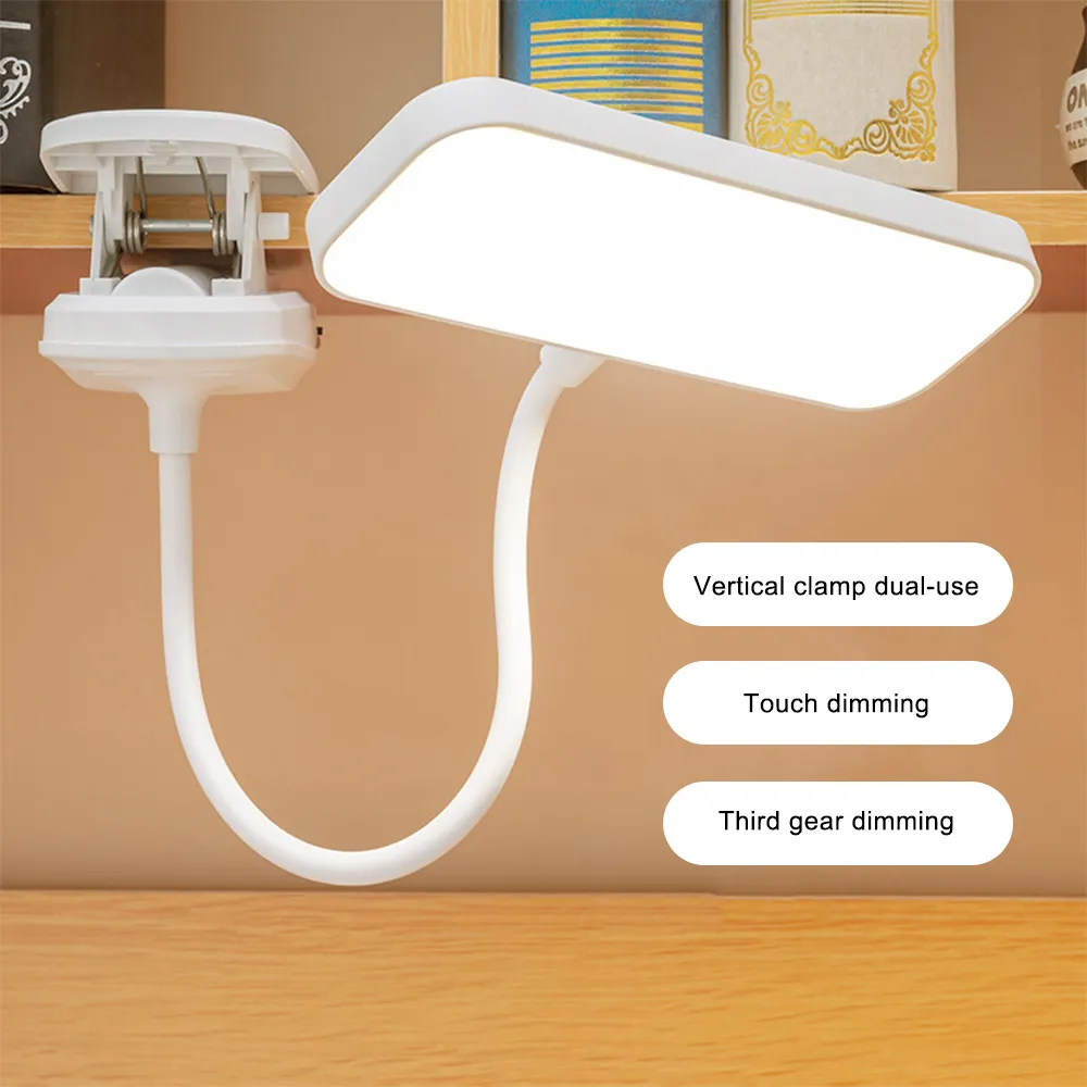 360° Flexible Study Table Lamp with Clip USB Rechargeable Desk Lamp Bedside Nigh