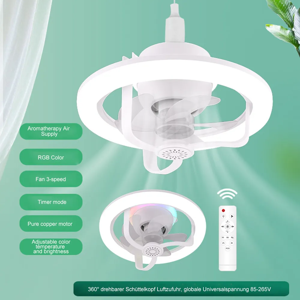 360 ° Rotating Ceiling Fan Light E27 Intelligent Fan With Remote Control Led Fan