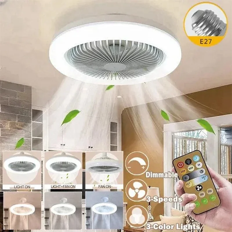 3In1 Ceiling Fan With Lighting Lamp E27 Converter Base With Remote Control For B