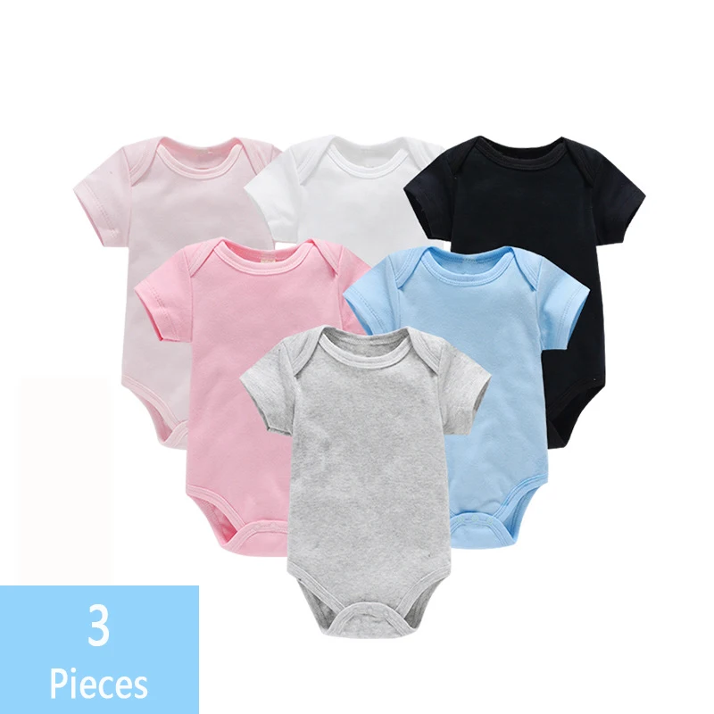 3PCS/Lot Baby Clothes Boy/Girl Baby Bodysuit Summer Clothes Solid Color Romper S