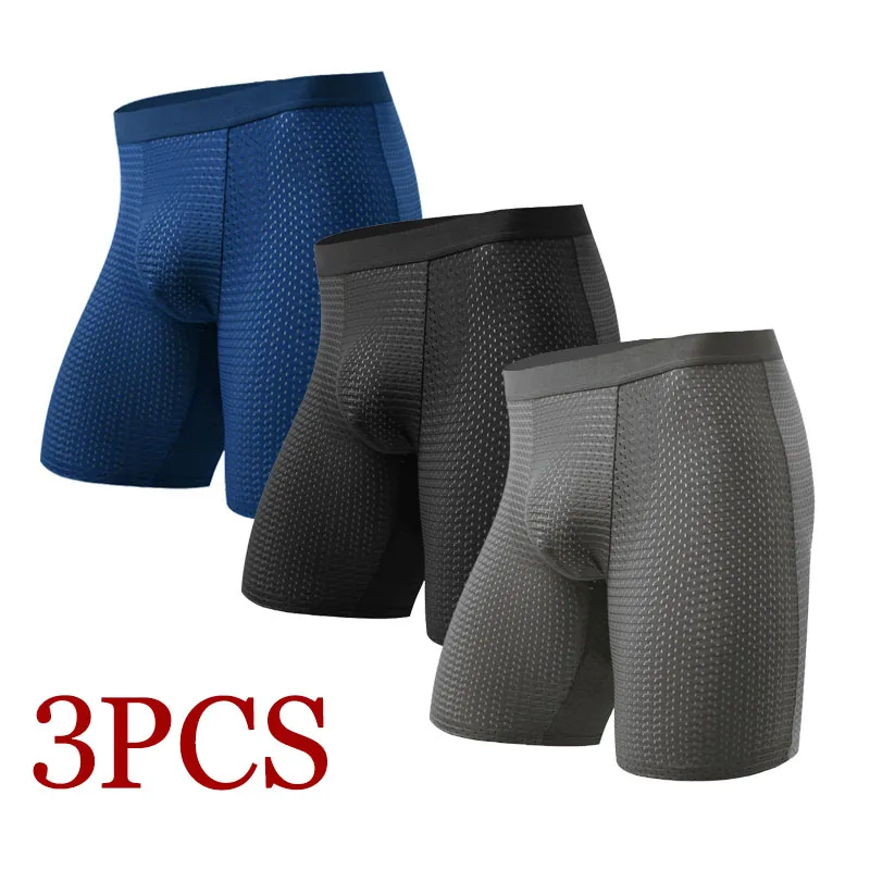 3PCS Mesh Men Underwear Man Underwear Sexy Hot Long Boxer Shorts Men Boxer Men P