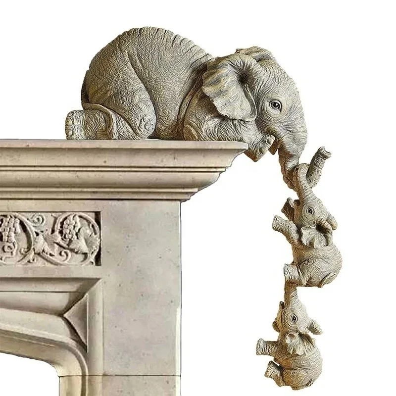 3Pcs/Set Cute Elephant Figurines Elephant Holding Baby Elephant Resin Crafts Hom