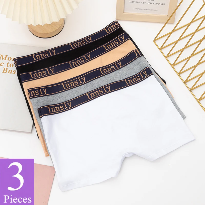3Pcs/Set Women Boyshort Boxer Cotton White Underpant Elastic Big Size Panties Fe