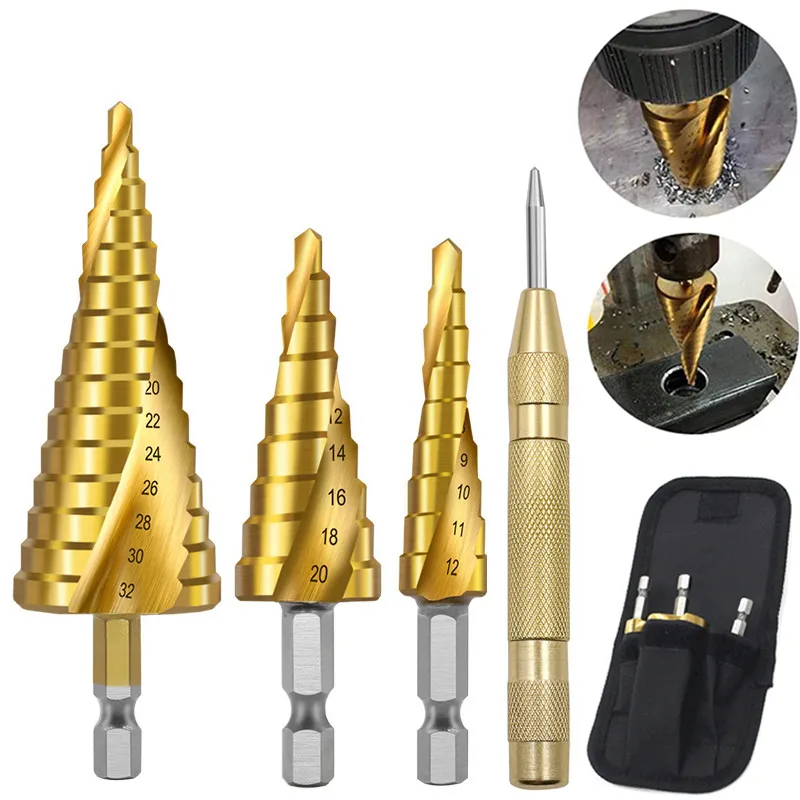 3pcs Spiral Grooved Drill Bits 3-12 4-12 4-20 Drilling Power Tool Metal Stainles