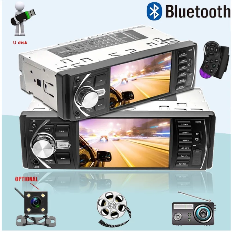 4.1inch Car Radio 1Din Audio Stereo FM Bluetooth Steering Wheel Remote Control C