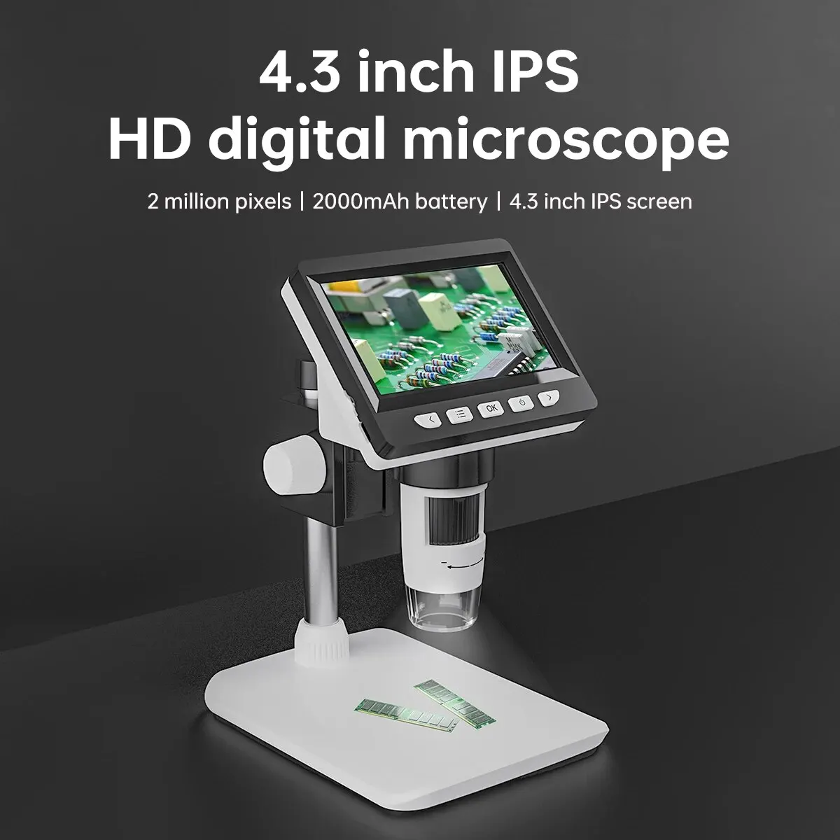 4.3 Inch Digital Microscope 1080P 50-1000x Coin Microscopio 2000mAh Soldering Mi