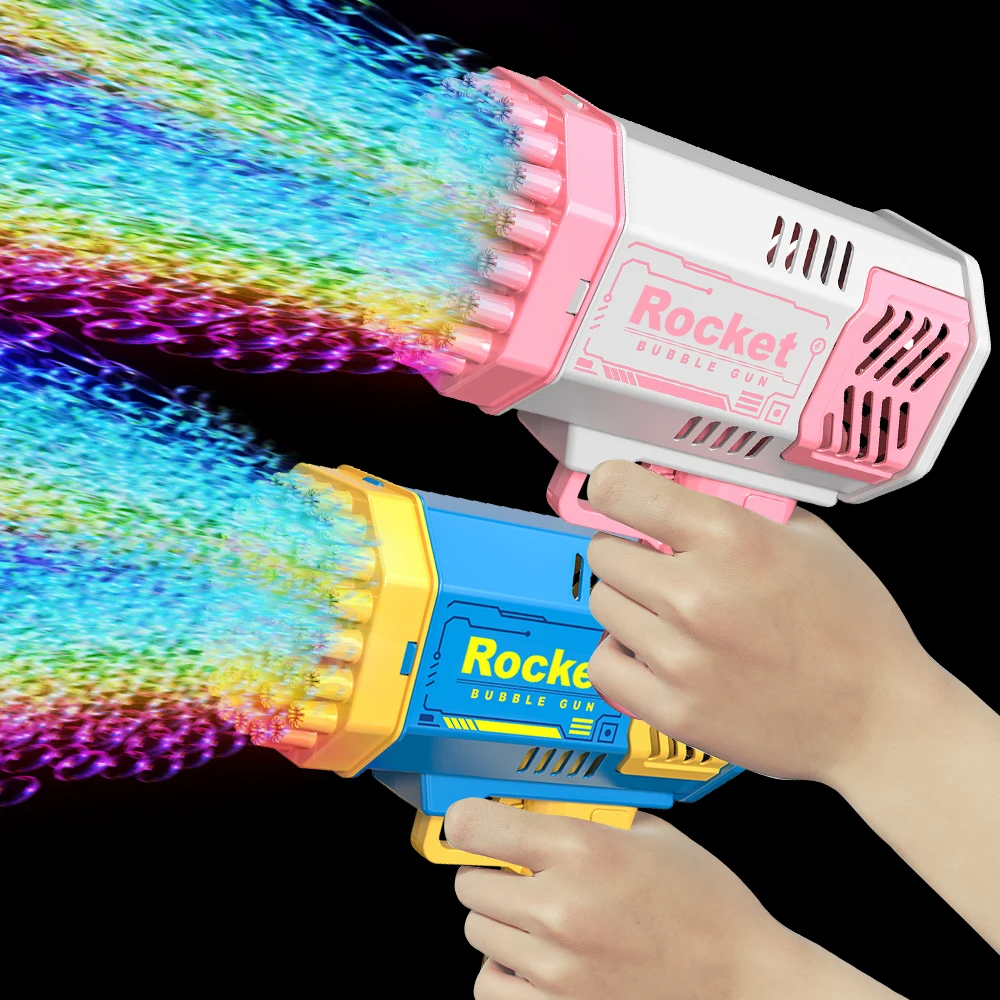 40 Holes Electric Rocket Bubble Gun Toy Bubbles Machine Automatic Soap Blower wi