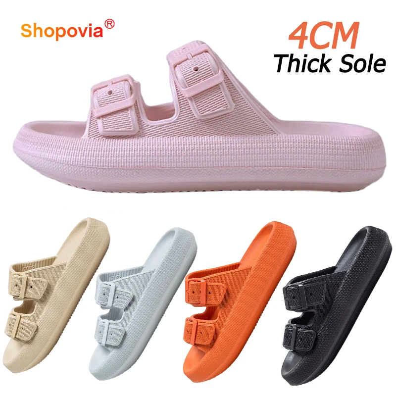 4CM Thick Platform Cloud Slippers Non Slip Sliders Fashion Buckle Soft Sole EVA 