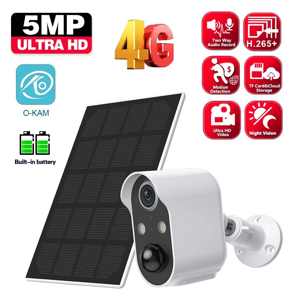 4G SIM 5MP Smart Life 5000mAh Rechargeable Battery Solar Camera Outdoor WIFI 108