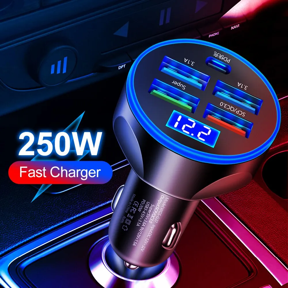 4usb PD 250W Car Charger Type C Fast Charging Auto Mobile Phone Adapter For iPho