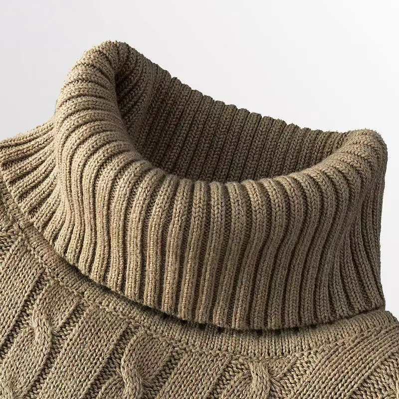 Autum Winter Warm Turtleneck Sweater Men's Casual Rollneck Knitted Pullover Keep