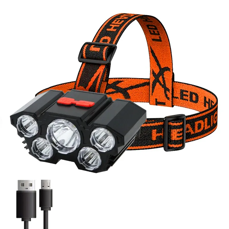 5 LED Flashlight Rechargeable with Built in 18650 Battery Strong Light Camping A