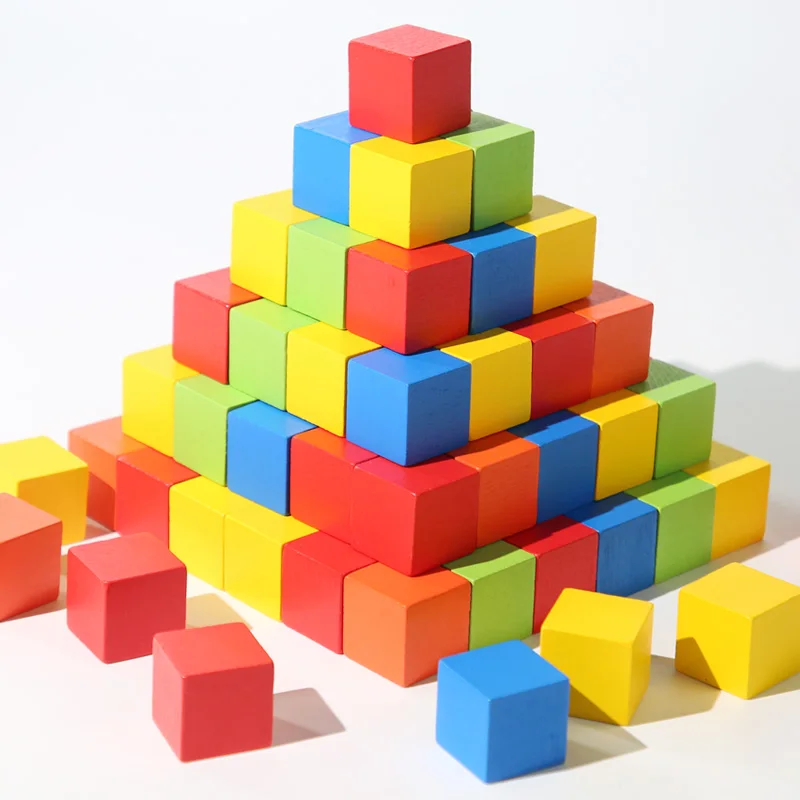 50/100pcs Colorful Cubes Wooden Building Blocks Stacking Up Square Wood Toy Baby