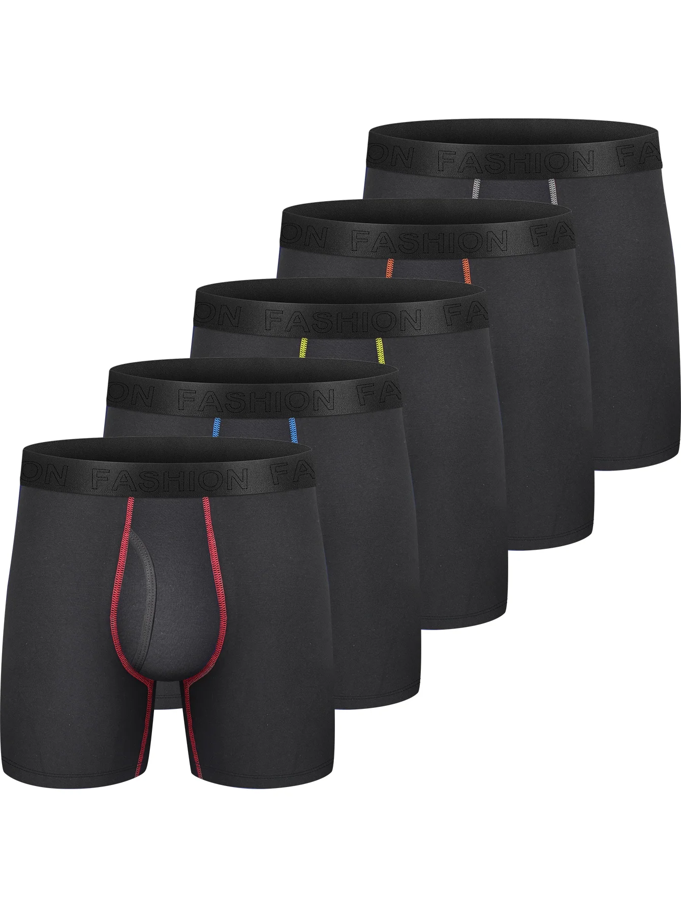 5Pcs Mens Boxer Briefs Cotton Underwear 6”No Ride Up Regular Stretch Elastic Wid