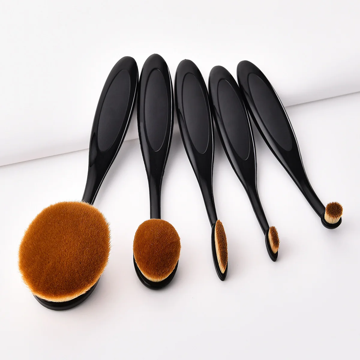 5Pcs Oval Makeup Brushes Portable Toothbrush Oval Nylon Hair Cosmetic Makeup Blu