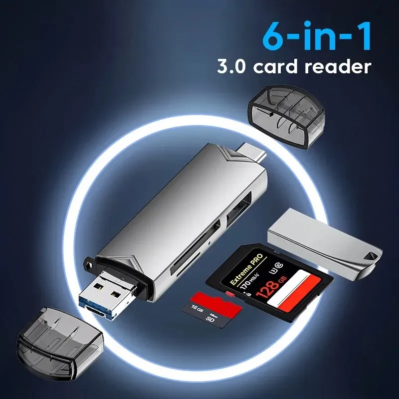 6 In 1 Multifunction Usb 3.0 Card Reader U Disk Type C/Micro Usb/Tf/Sd Flash Dri