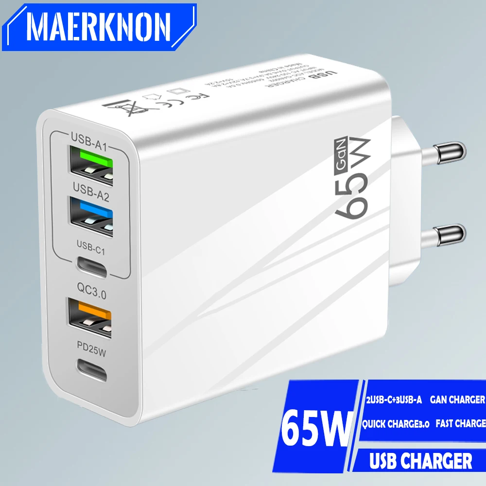 65W GaN USB Charger PD Type C Fast Charging Phone Charger Power Adpaters For iPh
