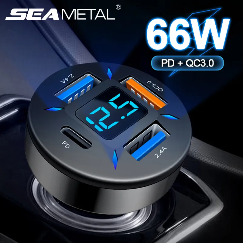 66W Car Charger Quick Charge Cigarette Lighter Adapter 4-Port USB A+USB C Fast C