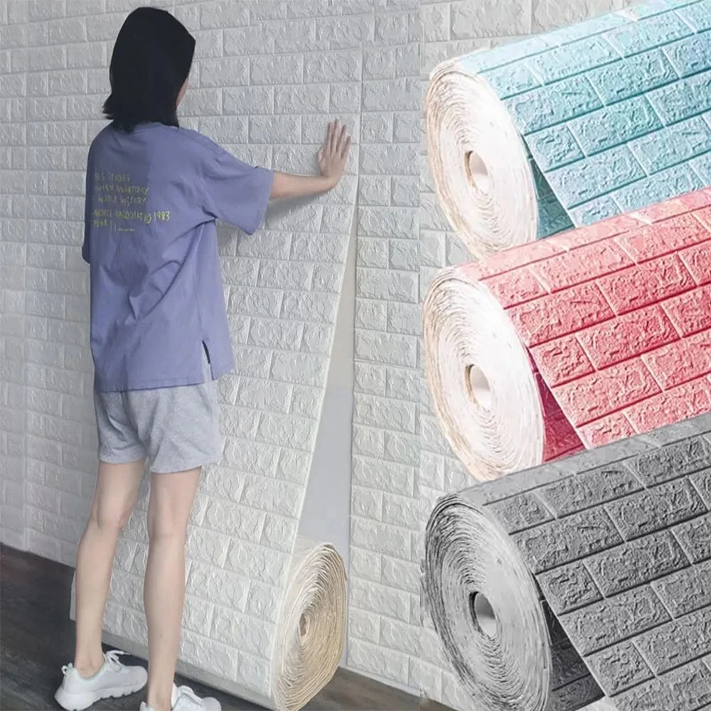 70cm*1m 3D Brick Pattern Wall Sticker Self-Adhesive Panel Waterproof Living Room