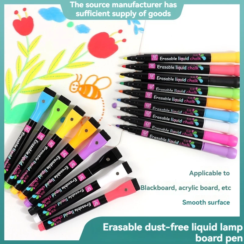 8Color 1-2mm Liquid Chalk Erasable Highlighter Fluorescent Marker Pen for Whiteb