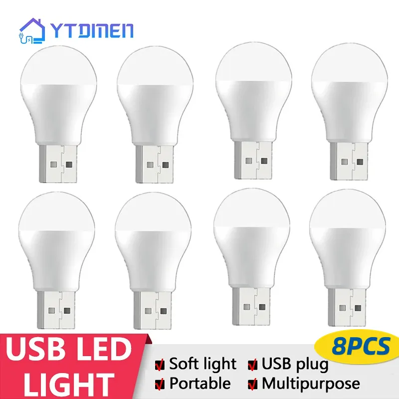8pcs USB Plug Lamp Computer Mobile Power Charging Small Book Lamps LED Eye Prote