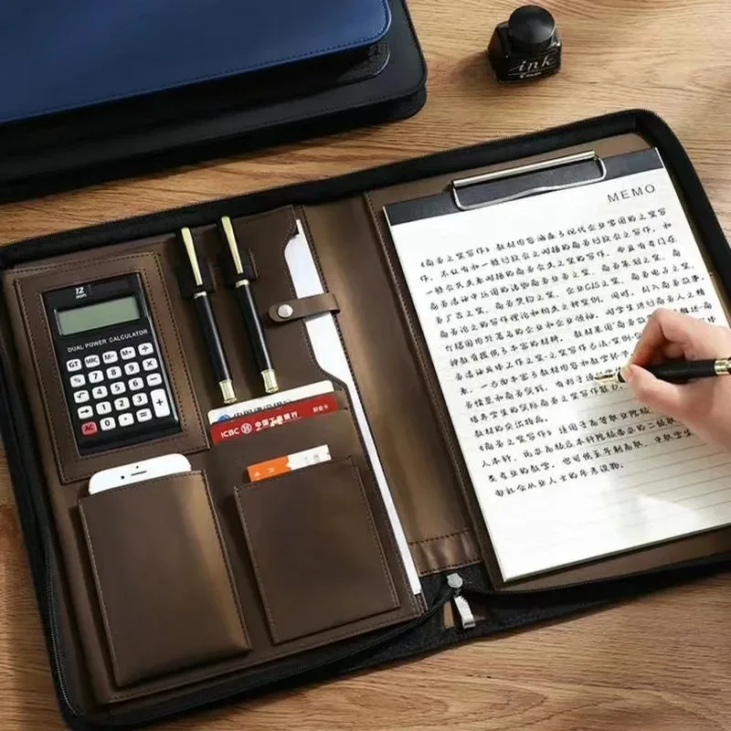 A4 Conference Padfolio Portfolio Folder Leather Contract File Folders for docume