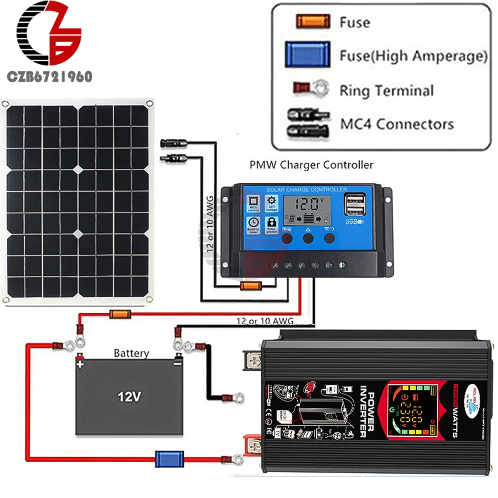 AC 220V Solar Sine Wave Inverter Generation System 6000W Inverter Dual USB Solar