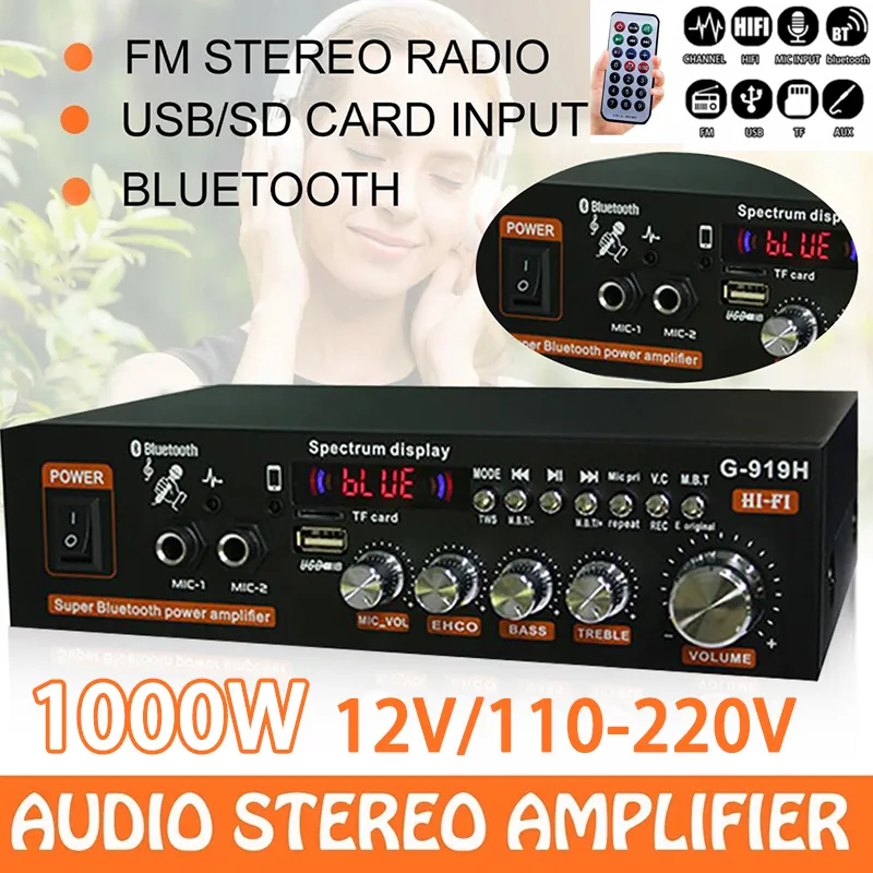 AK35/G919H 1000W Home Car Power Amplifiers 2 Channel Bluetooth Surround Sound FM