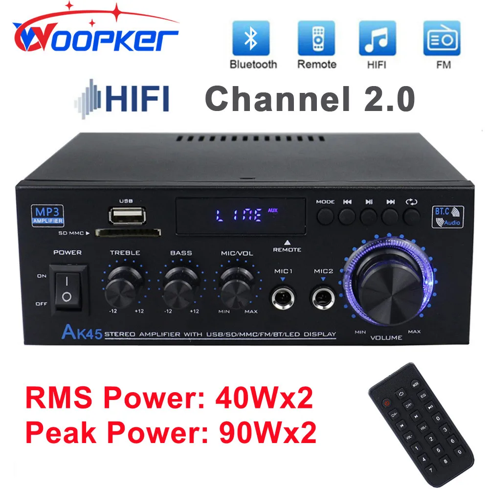 AK45 HiFi Digital Amplifier Bluetooth MP3 Channel 2.0 Sound AMP Support 90V-240V