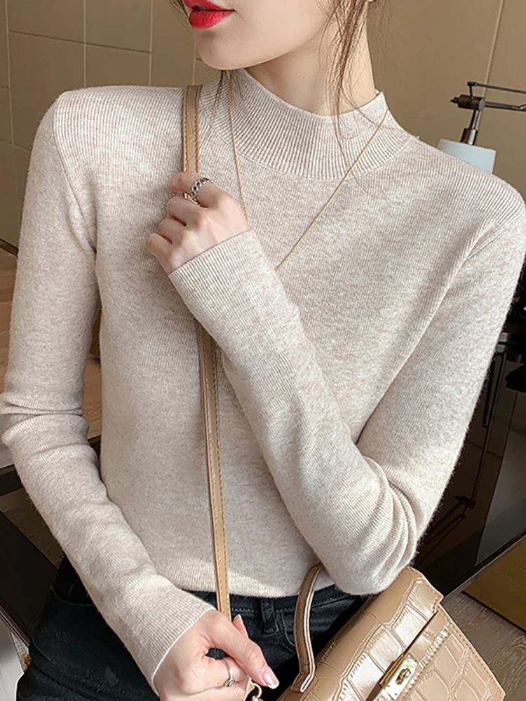 Turtleneck Sweater Women Fashion 2024 New Stretch Tops Women Knitted Pullovers L