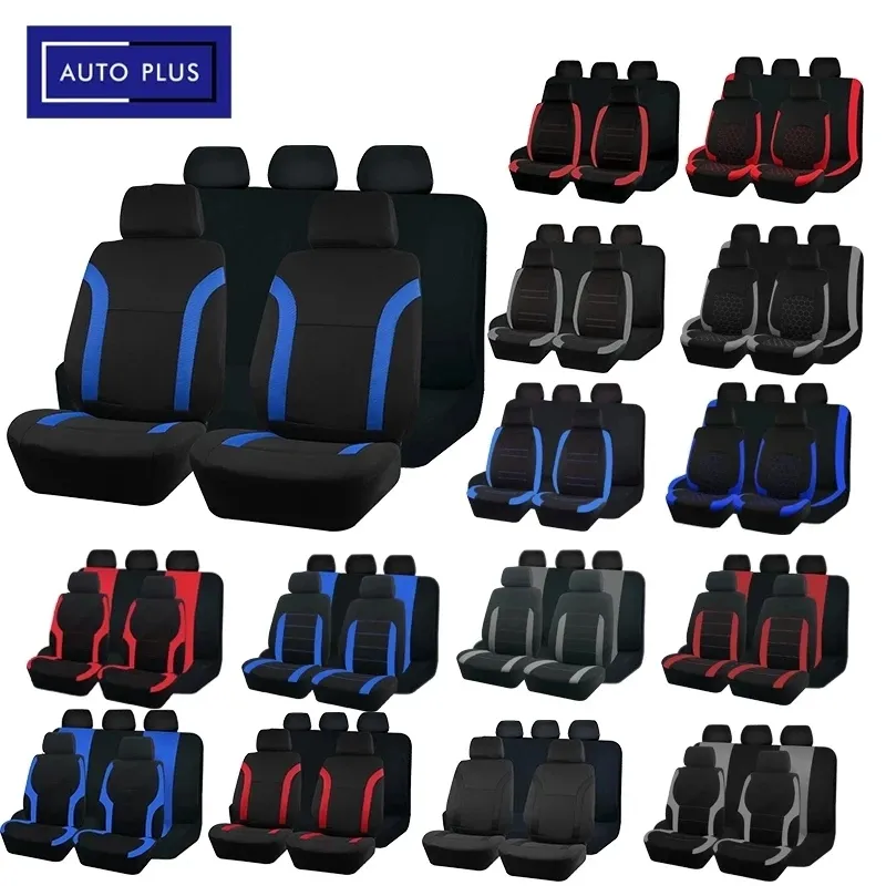AUTO PLUS Sports Universal Polyester Car Seat Cover Set Fit Most Car Plain Fabri
