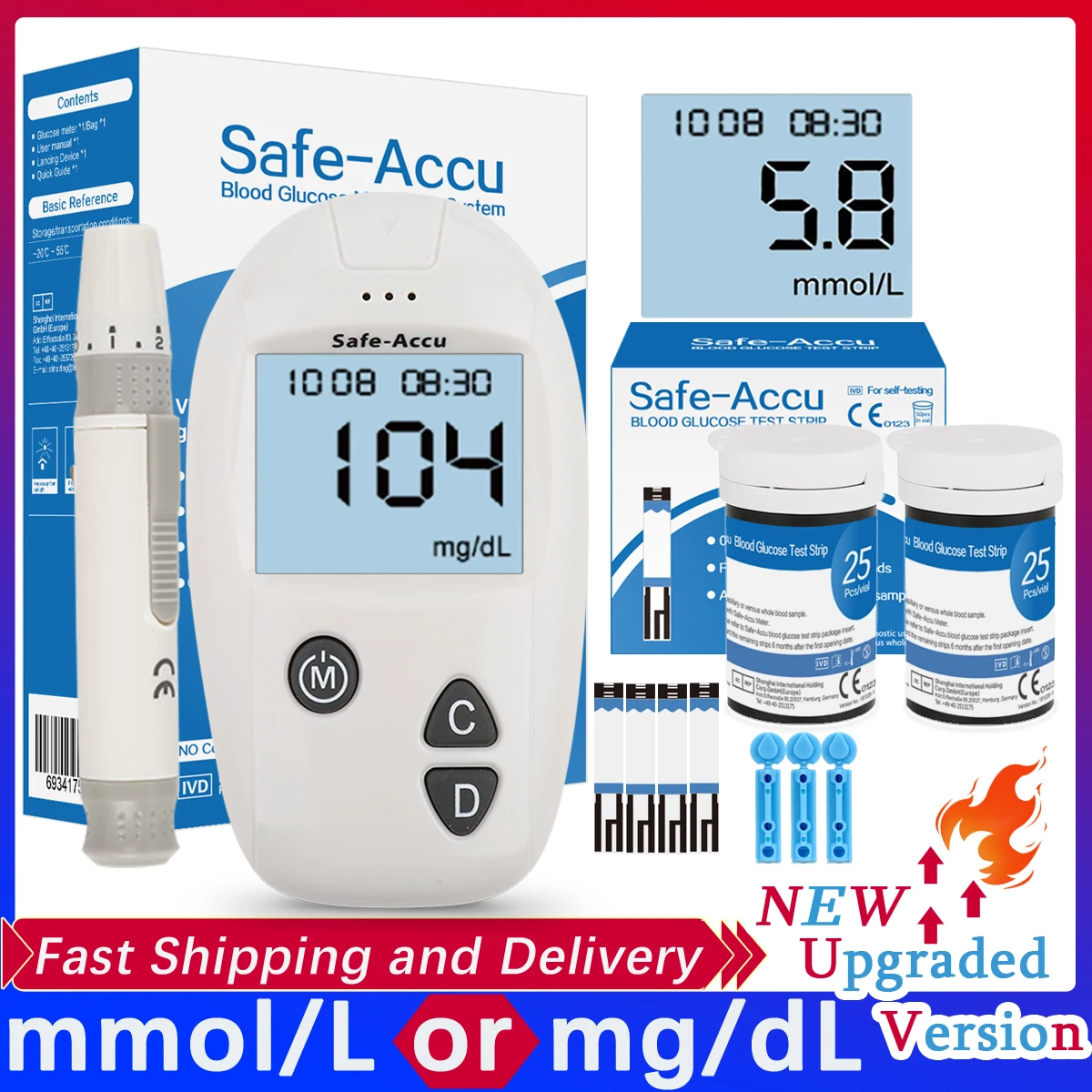 Accu Blood Glucose Meter 50/100pcs Test Strips Lancets Glucometer Kit for Diabet