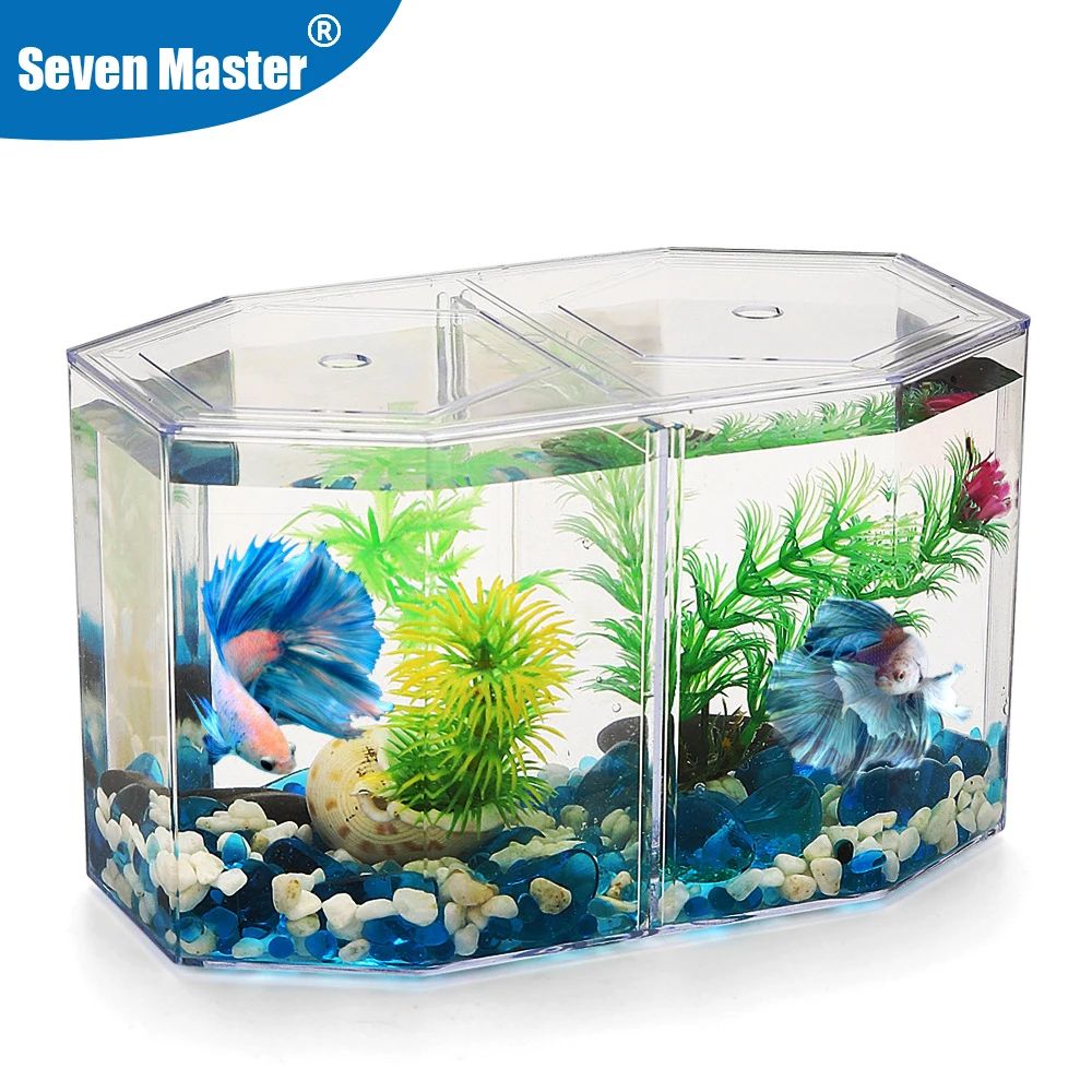 Acrylic Two Splits Guppy Fish Tank Aquarium Betta Fish Bowl Transparent Aquarium