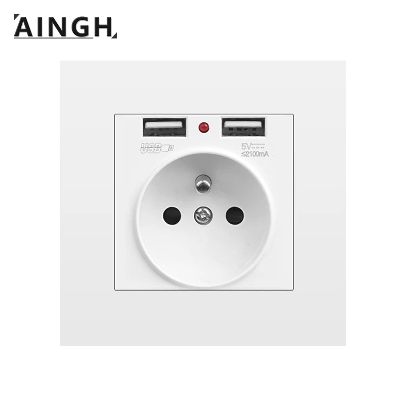 Aingh French Wall Electrical Socket PC Plastic Electrical Outlets With USB 5V 2A