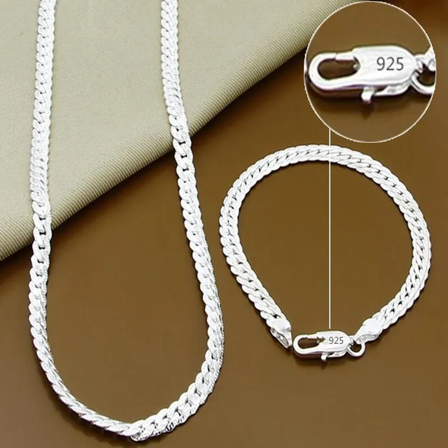 Andara Fine 45-60cm 925 Sterling Silver 6MM Full Necklace Bracelet Fashion Jewel