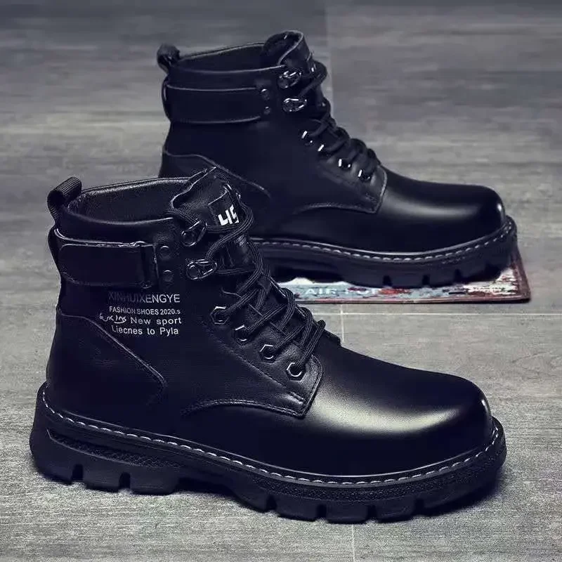 Ankle Men's Motorcycle Boots Platform Boots Man Outdoor High Top Comfort Work Bo