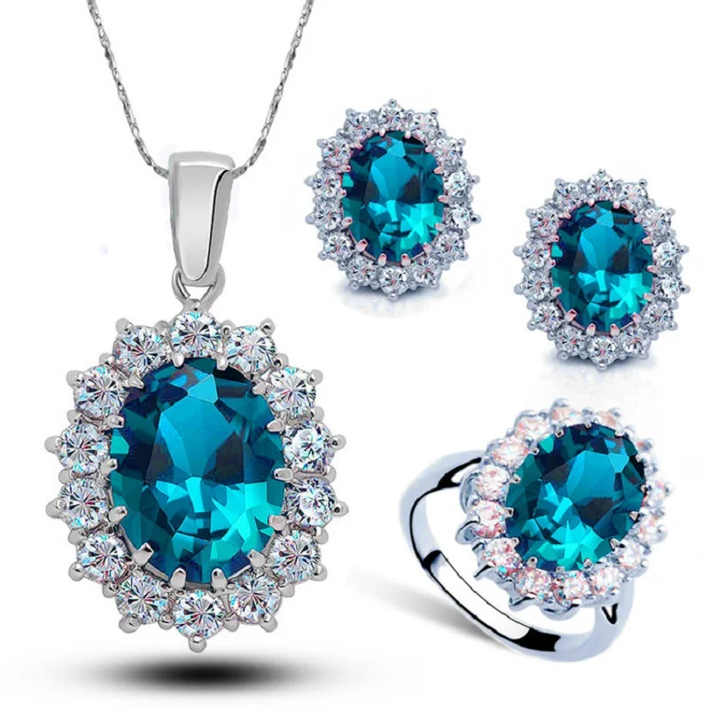 Authentic 925 Sterling Silver Plated Women Wedding Engagement Jewelry Sets Princ