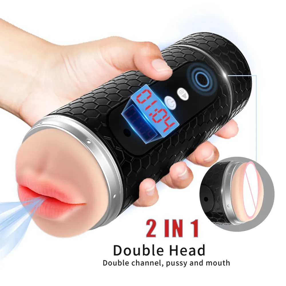 Automatic Male Masturbator Cup Timing Vibrator Dual Channel vagina blowjob pocke