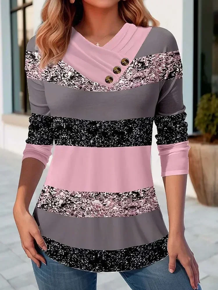 Autumn Striped Color Pullover Sweater Women Casual Fashion Slim Tees T-Shirt Lon