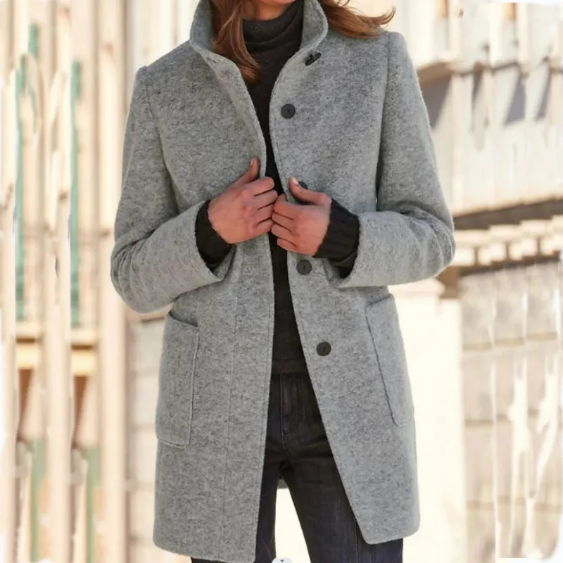 Autumn Winter Vintage Long Sleeve Single Breasted Pocket Slim Fit Jacket Outwear