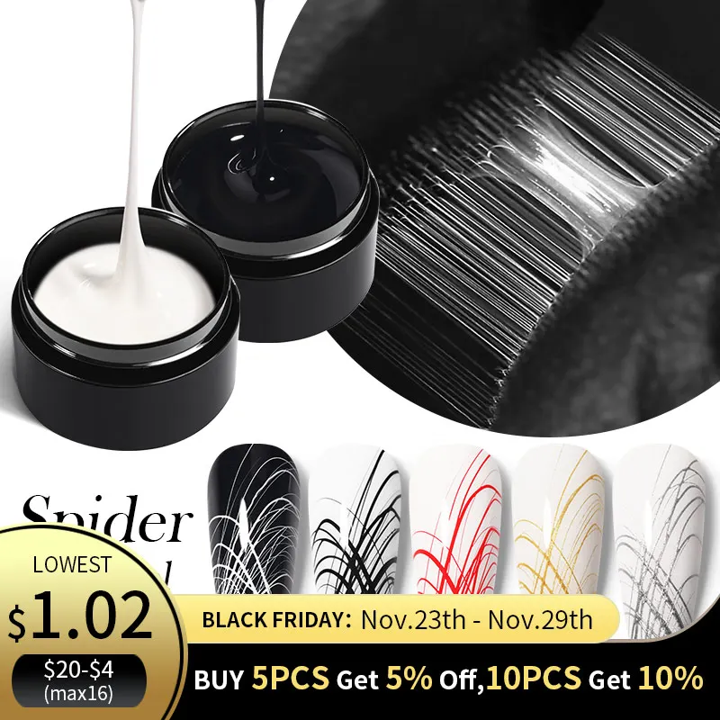BORN PRETTY Wire Drawing Gel Nail Polish Black White Spider Web Gel Nail Art Des