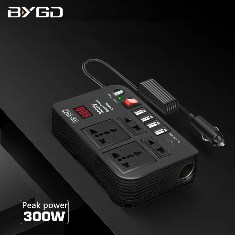 BYGD 300W Car Inverter DC 12V to AC 220V Converter Outlets 4 USB Fast Charging U