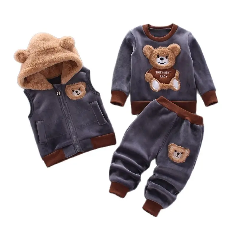 Baby Boys And Girls Clothing Set Tricken Fleece Children Hooded Outerwear Tops P