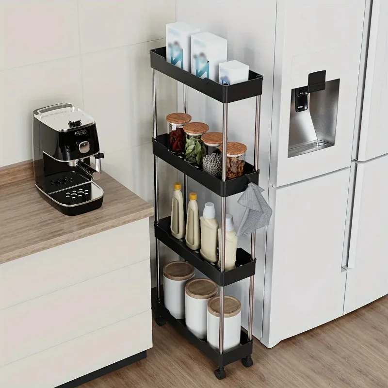 Bathroom Storage Rack With Wheels, 3/4 Layer Rolling Utility Cart, Bathroom Stor