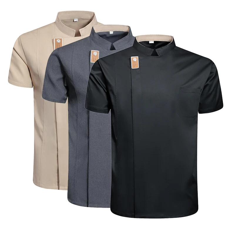 Black Chef Jacket Short Sleeve Kitchen Uniform grey Cook Coat Chef T-shirt Baker