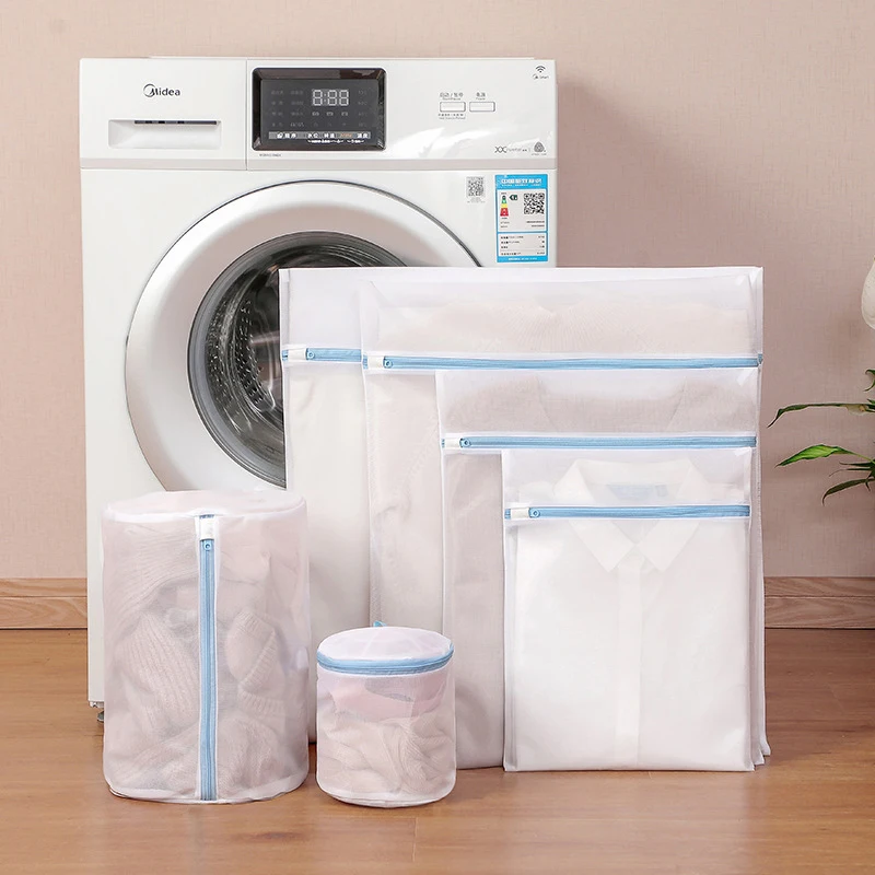 Blue Zipper Laundry Bag Fine Mesh High Quality Storage Bags Household Clothes Cl