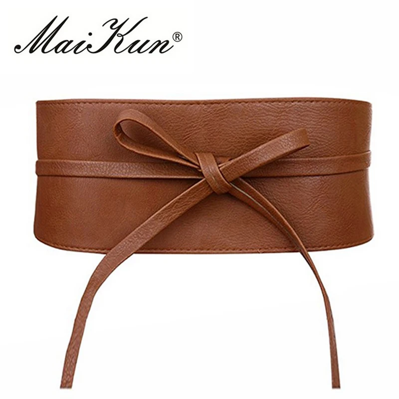 Boho Belt for Women Bowknot Faux Leather Wrap Around Obi Style Cinch Waistband B