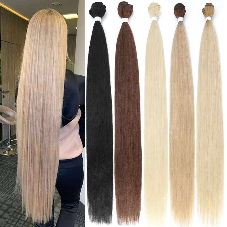 Bone Straight Hair Bundles Salon Natural Hair Extensions Fake Fibers Super Long 