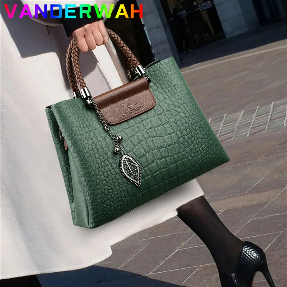 Brand Leather 3 Layers Alligator Crossbody Bag for Women Female Shoulder Messeng
